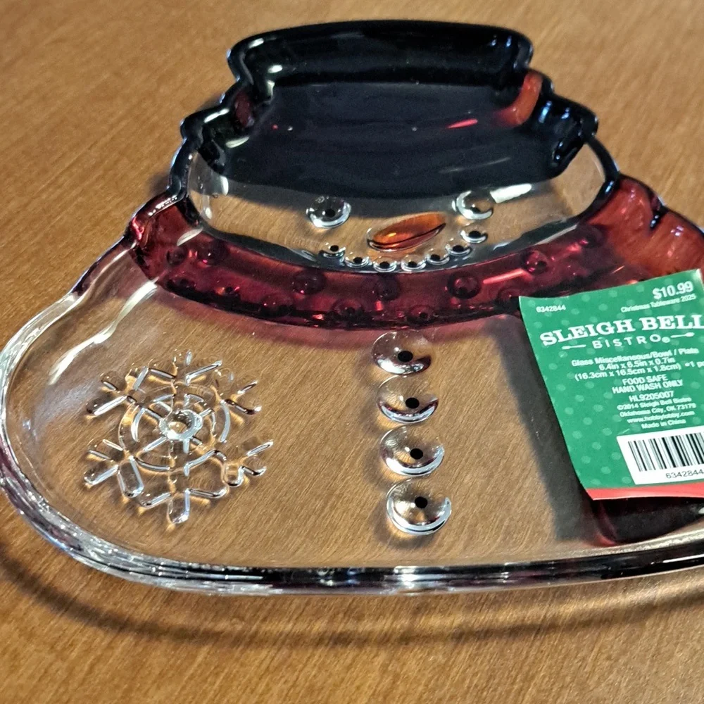Snowman Shaped Glass Plate 6.4 X 6.5 X 0.7" - Picture 4 of 4